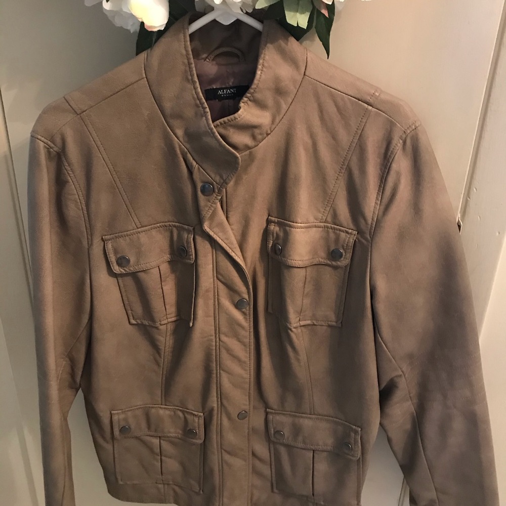 Alfani leather like jacket Tan zippered XL